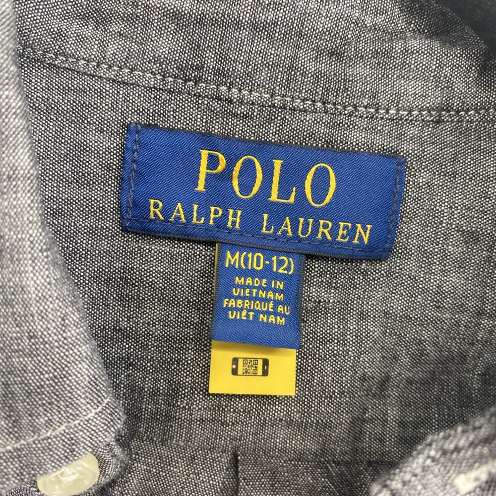 Polo RALPH LAUREN Shirt Boys Size Medium Casual Formal Long Sleeve Black White - Picture 5 of 11